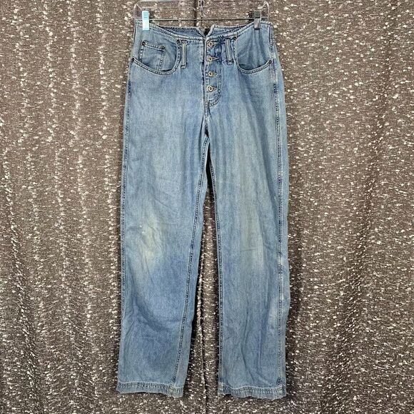 Vintage Y2K Repair Branded Distressed Denim Jeans 5 Button Fly Women's 7/8 - Picture 1 of 14